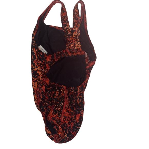 Speedo Girls Size 8 Swimsuit One Piece Razorback Red Black Lined Swim Train - Picture 2 of 3